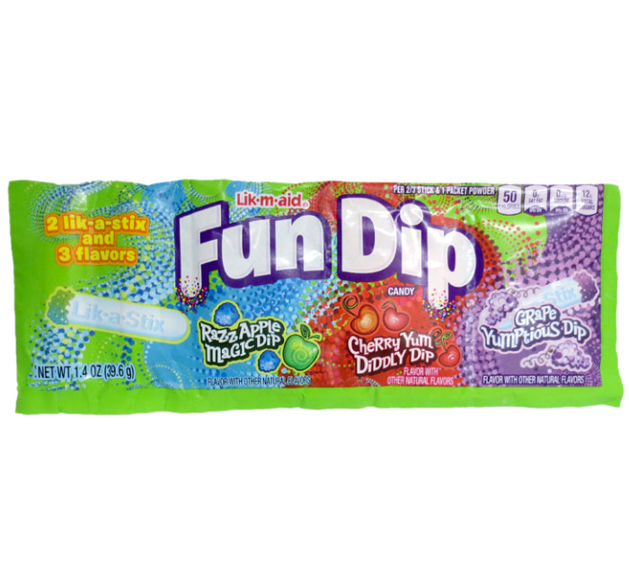 LIK-M-AID FUN DIP - 3 FLAVOR STRIP (CHERRY/APPLE/GARPE)